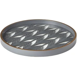 Gifi Plateau rond inspiration orientale en métal et bois rouge ou gris| Vaisselle Et Accessoires De Table
