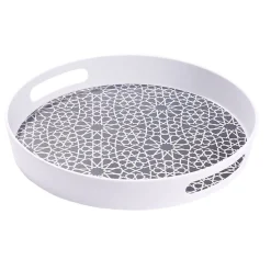 Vaisselle Et Accessoires De Table<Gifi Plateau rond mélaminé motif géométrique blanc et bleu Ø34,5xH5cm