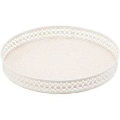 Gifi Plateau rond métal motif mandala rose gris ou vert| Vaisselle Et Accessoires De Table