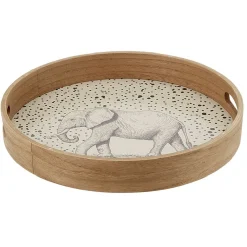 Gifi Plateau rond naturel motif éléphant| Vaisselle Et Accessoires De Table