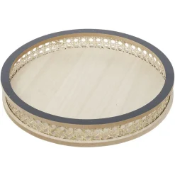 Gifi Plateau rond rotin et osier Ø30cm naturel et gris| Vaisselle Et Accessoires De Table