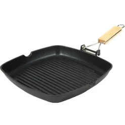 Cuisson<Gifi Poêle grill carré manche en bois amovible tous feux