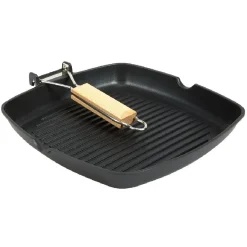Cuisson<Gifi Poêle grill carré manche en bois amovible tous feux