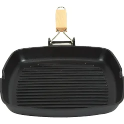 Cuisson<Gifi Poêle grill carré manche en bois amovible tous feux