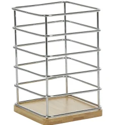 Rangement De Cuisine<Gifi Porte ustensiles de cuisine en métal avec socle en bambou