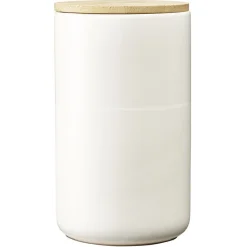 Conservation Alimentaire<Gifi Pot en céramique blanc avec couvercle en bois H16,5 cm