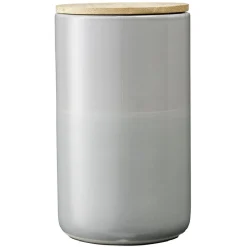 Conservation Alimentaire<Gifi Pot en céramique gris avec couvercle en bois H16,5 cm