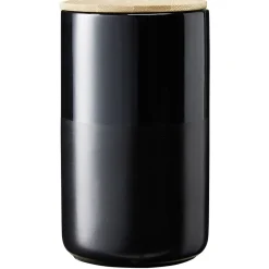 Conservation Alimentaire<Gifi Pot en céramique noir avec couvercle en bois H16,5 cm