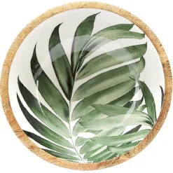 Gifi Saladier en bois interieur émail décor feuille| Vaisselle Et Accessoires De Table