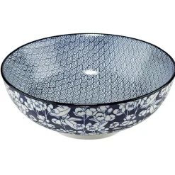 Gifi Saladier en porcelaine décor blanc et bleu| Vaisselle Et Accessoires De Table