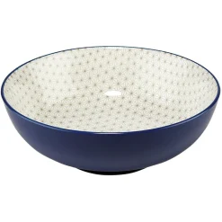 Gifi Saladier en porcelaine décor blanc et bleu| Vaisselle Et Accessoires De Table