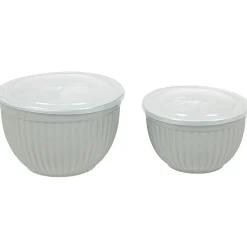 Gifi Saladier faïence x 2 avec couvercle plastique| Vaisselle Et Accessoires De Table