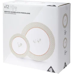 Gifi Service à vaisselle design campagne poule 12 pièces gris blanc rouge| Vaisselle Et Accessoires De Table