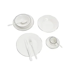Gifi Service à vaisselle porcelaine blanc liseré noir 36 pièces| Vaisselle Et Accessoires De Table