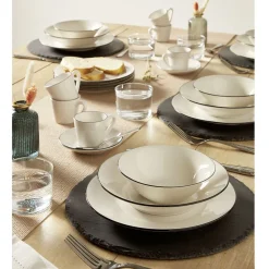 Gifi Service à vaisselle porcelaine blanc liseré noir 36 pièces| Vaisselle Et Accessoires De Table