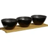 Gifi Service apéritif 3 bols en porcelaine et 1 planche en bambou| Vaisselle Et Accessoires De Table