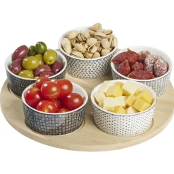 Gifi Service apéritif 5 coupelles avec plateau en bambou| Vaisselle Et Accessoires De Table