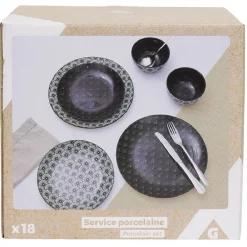 Vaisselle Et Accessoires De Table<Gifi Service en porcelaine motif noir et blanc 18 pièces