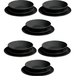 Gifi Service vaisselle 18 pièces céramique noir| Vaisselle Et Accessoires De Table