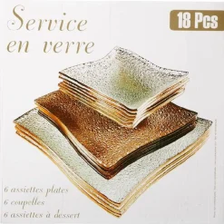 Gifi Service vaisselle doré transparent 18 pièces| Vaisselle Et Accessoires De Table