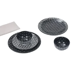 Gifi Service vaisselle en porcelaine 18 pièces motif graphique noir et blanc| Vaisselle Et Accessoires De Table