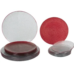Gifi Service vaisselle rond en verre rouge transparent 18 pièces| Vaisselle Et Accessoires De Table