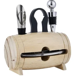 Gifi Set 4 accessoires à vin dans tonneau en bois| Vaisselle Et Accessoires De Table