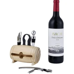 Gifi Set 4 accessoires à vin dans tonneau en bois| Vaisselle Et Accessoires De Table