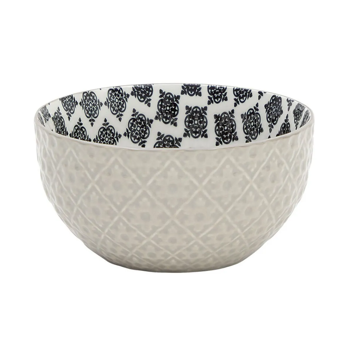 Vaisselle Et Accessoires De Table<Gifi Set 4 bols décor ethnique noir et blanc et support en bambou