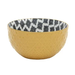 Vaisselle Et Accessoires De Table<Gifi Set 4 bols décor ethnique noir et blanc et support en bambou