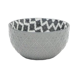 Vaisselle Et Accessoires De Table<Gifi Set 4 bols décor ethnique noir et blanc et support en bambou