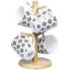 Vaisselle Et Accessoires De Table<Gifi Set 4 mugs décor arabesque noir et blanc et support en bambou