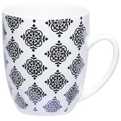 Vaisselle Et Accessoires De Table<Gifi Set 4 mugs décor arabesque noir et blanc et support en bambou