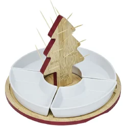 Gifi Set apéritif plateau bambou sapin Noël et coupelle x4| Vaisselle Et Accessoires De Table
