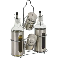 Gifi Set assaisonnement 4-en-1 en verre et fer gris| Vaisselle Et Accessoires De Table
