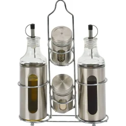 Gifi Set assaisonnement 4-en-1 en verre et fer gris| Vaisselle Et Accessoires De Table