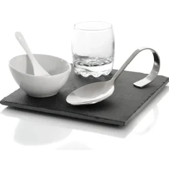 Gifi Set café gourmand ardoise et porcelaine blanche 5 pcs| Vaisselle Et Accessoires De Table