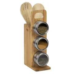 Conservation Alimentaire<Gifi Support à épices 3 boites aimantées et 2 ustensiles en bambou et inox
