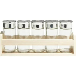 Préparation Culinaire<Gifi Support à épices en bois avec pot en verre x5