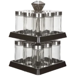 Rangement De Cuisine<Gifi Support à épices noir 16 bocaux en verre et inox 2 étages