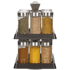 Rangement De Cuisine<Gifi Support à épices noir 16 bocaux en verre et inox 2 étages