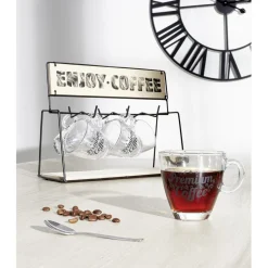 Gifi Support en métal avec 6 tasses expresso en verre| Vaisselle Et Accessoires De Table