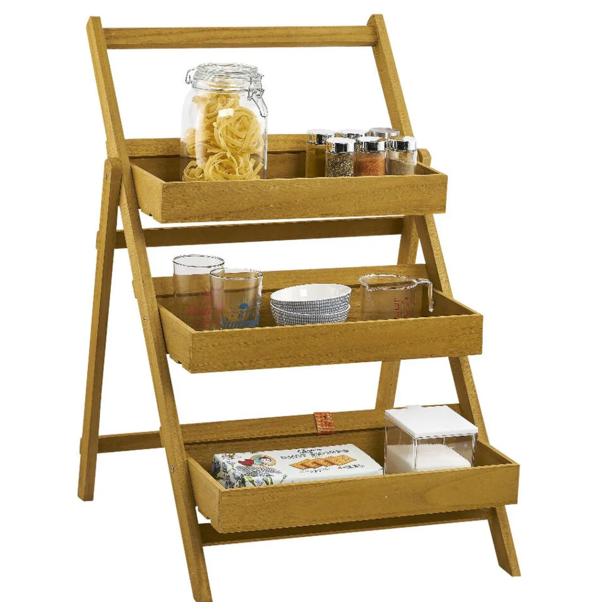 Rangement De Cuisine<Gifi Étagere Paulownia design escabeau en bois 3 niveaux