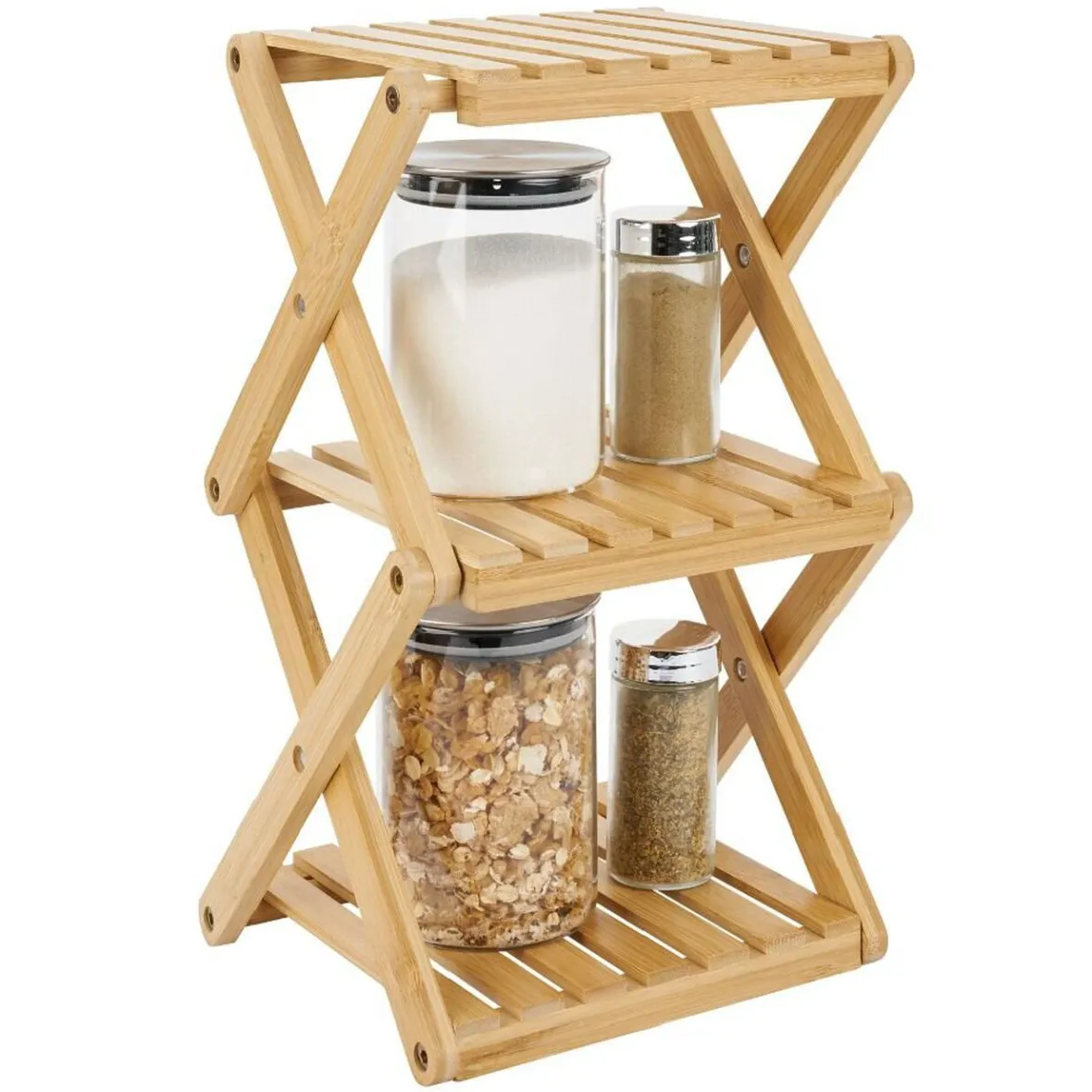 Rangement De Cuisine<Gifi Étagère 3 niveaux pliable bambou naturel 22,1xH35,5x18,3cm