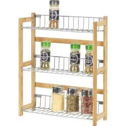 Gifi Étagère à épices en bambou 3 niveaux| Vaisselle Et Accessoires De Table