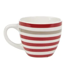 Gifi Tasse à expresso porcelaine blanc à rayures rouge gris 9 cl| Vaisselle Et Accessoires De Table