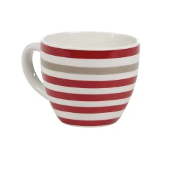 Gifi Tasse à expresso porcelaine blanc à rayures rouge gris 9 cl| Vaisselle Et Accessoires De Table