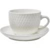 Gifi Tasse embossée avec sous-tasse faïence blanc x4| Vaisselle Et Accessoires De Table