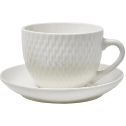 Gifi Tasse embossée avec sous-tasse faïence blanc x4| Vaisselle Et Accessoires De Table