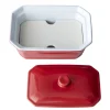 Cuisson<Gifi Terrine avec couvercle et presse rectangulaire rouge blanche